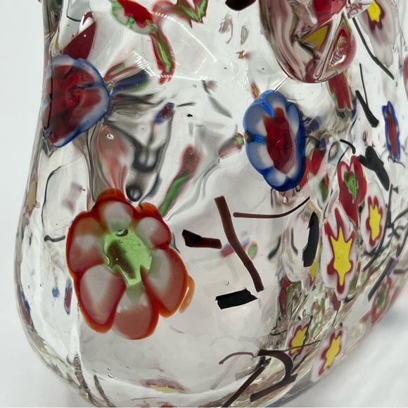Vintage Hand Blown Purse Vase Floral Millefiori Art Glass Crystal Murano Style - Picture 13 of 13